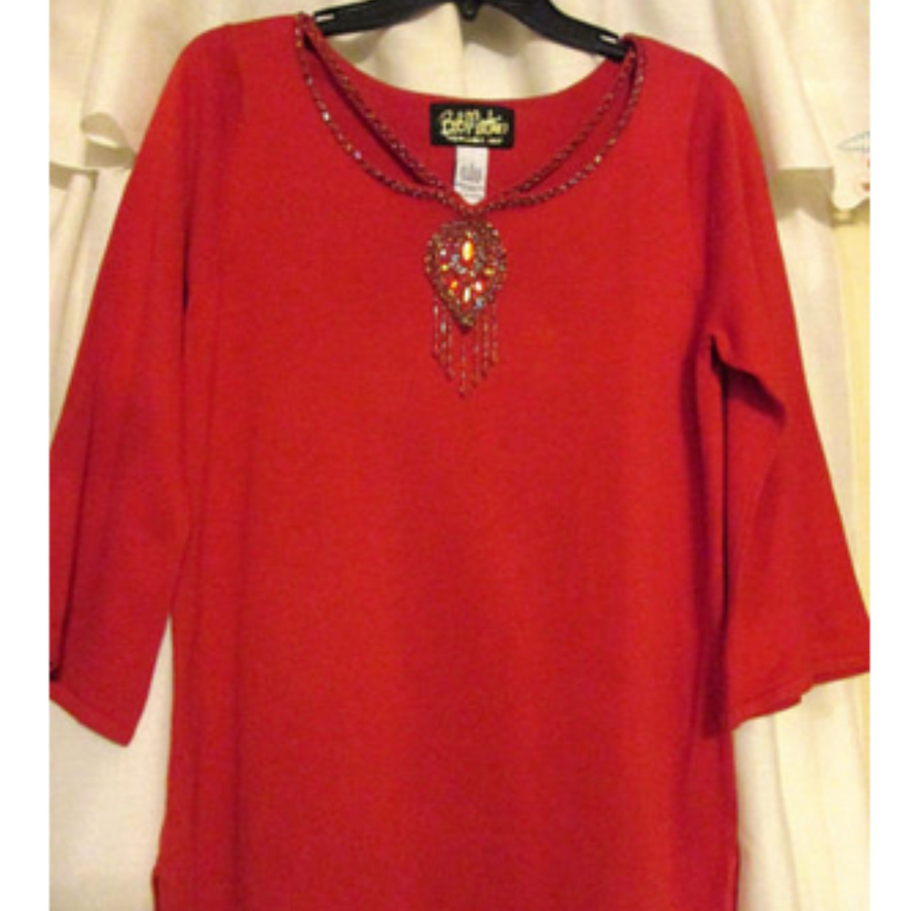 BOB MACKIE'S S WEARABLE ART TOP BEADED & CRYSTALS